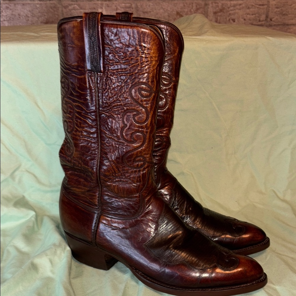 VTG Rare Lucchese Men’s Boots #2314 Sz. 11 D Chocolate Brown Goat with Lizard